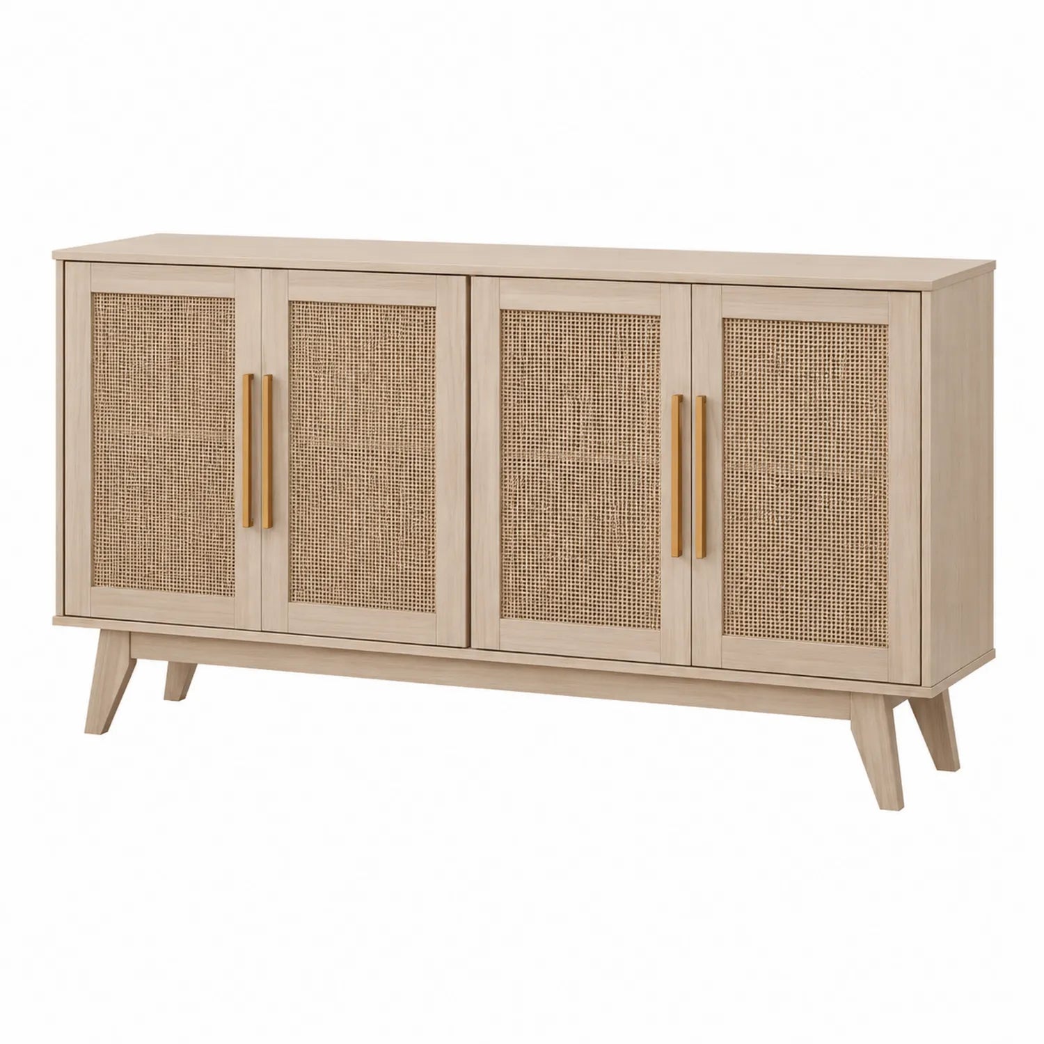 Aparador de Madera y Ratán Beige 120x40x75 cm