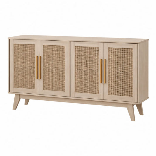 Aparador de Madera y Ratán Beige 120x40x75 cm