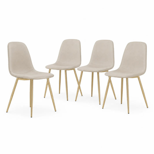 Set de 4 sillas de comedor de tela y metal beige