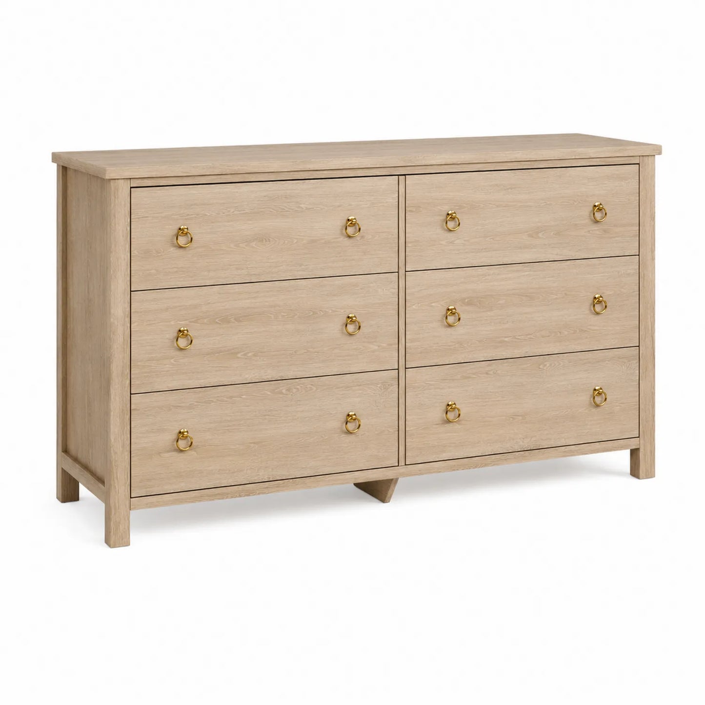 Cajonera de Madera de Roble Claro con Tiradores de Metal Dorado