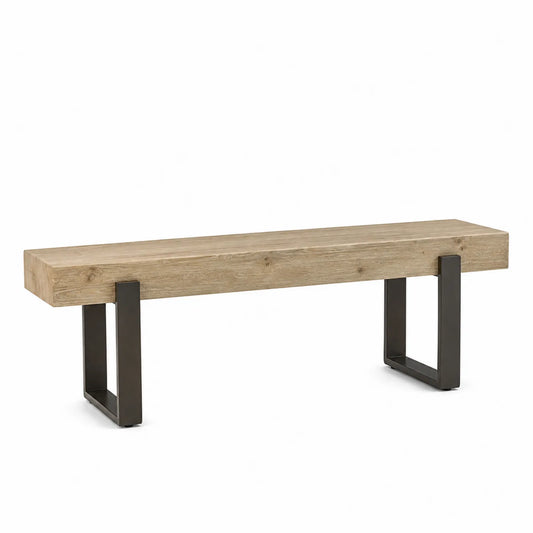 Banco de madera maciza y metal negro 150 cm