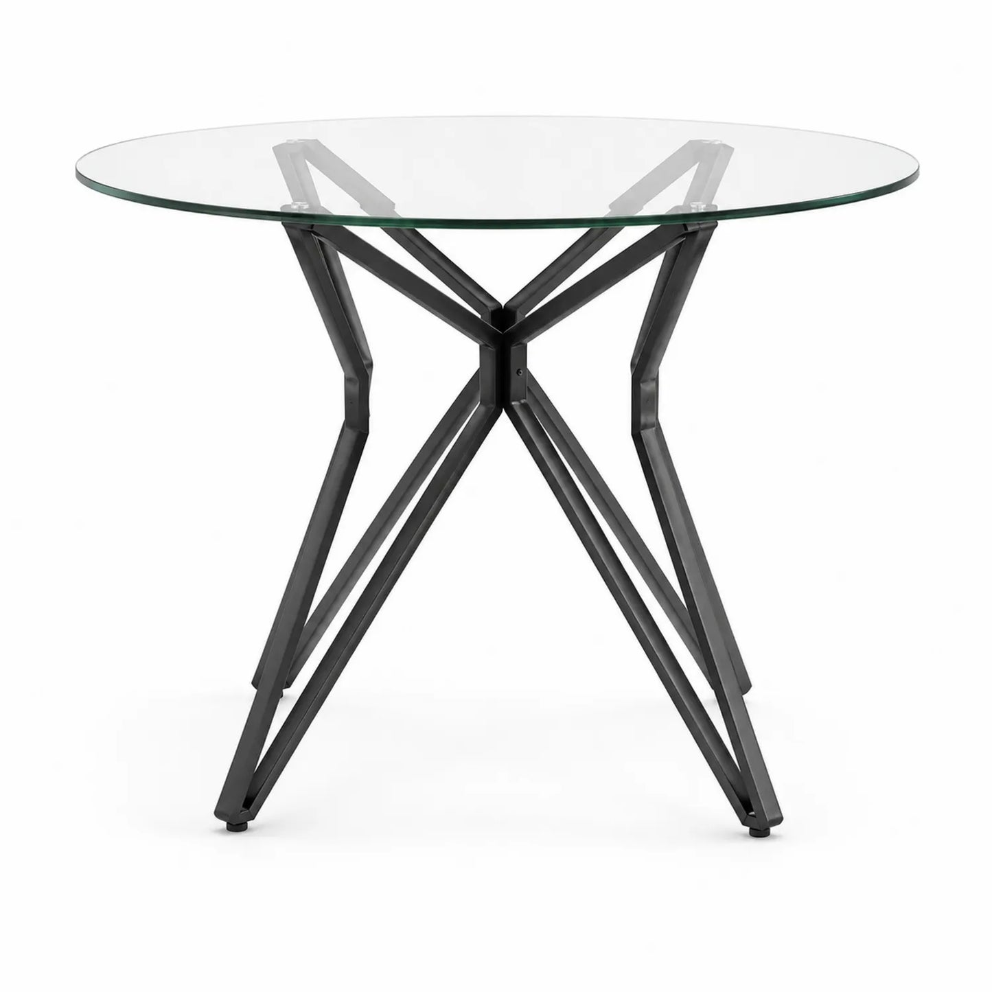 Mesa de comedor redonda de vidrio y acero negro, diámetro 100 cm