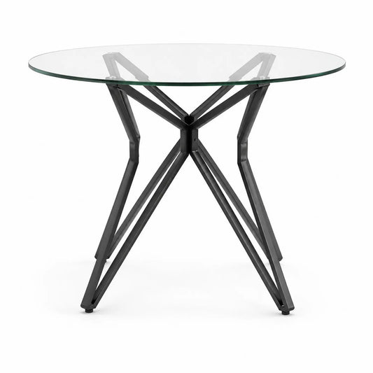 Mesa de comedor redonda de vidrio y acero negro, diámetro 100 cm