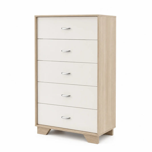 Cajonera de MDF con 5 cajones en blanco y roble claro