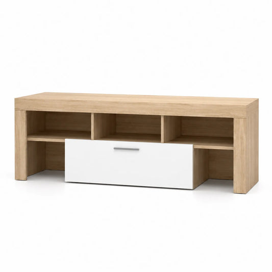 Mueble de TV de Madera con Estantes y Cajón Blanco 120x40x50 cm