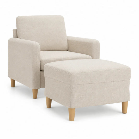 Sillón y Reposapiés de Tela Beige