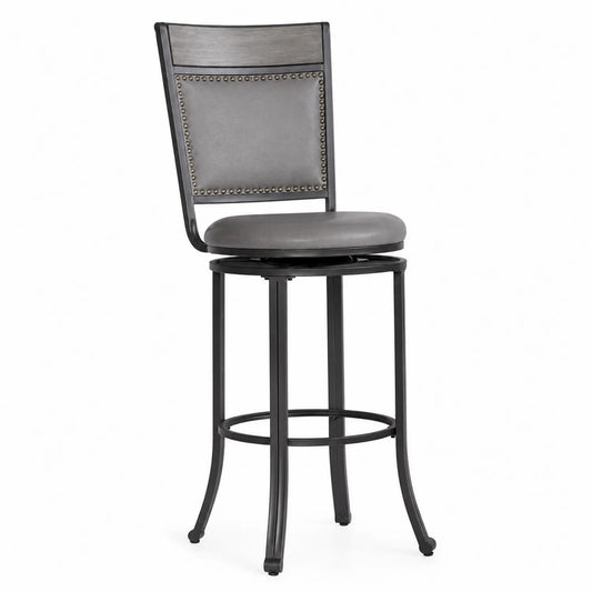 Taburete de bar giratorio con asiento de cuero sintético y estructura de metal