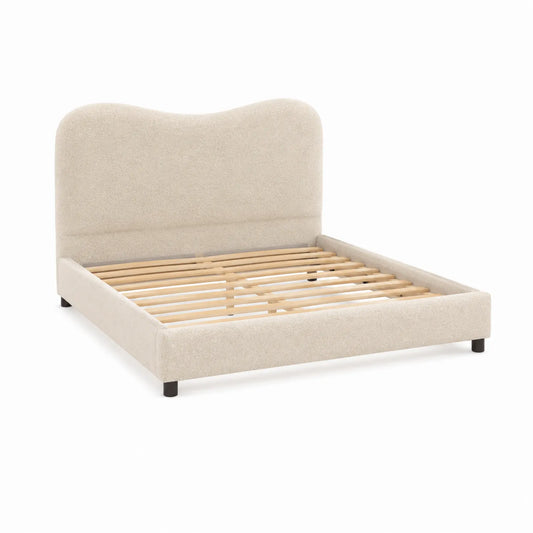 Cama de Madera Tapizada Beige con Cabecero Curvado 200x160 cm