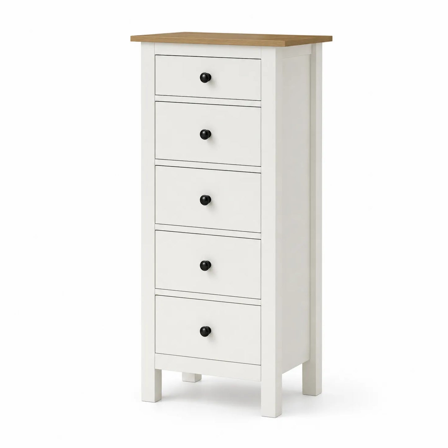 Cajonera Alta de 5 Cajones de Madera Contrachapada Blanco y Roble