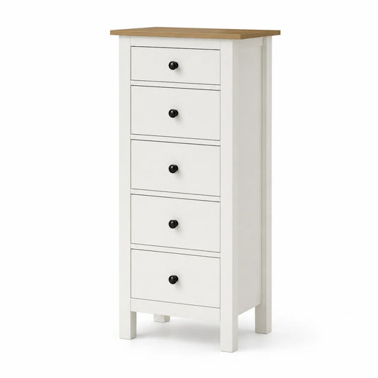 Cajonera Alta de 5 Cajones de Madera Contrachapada Blanco y Roble