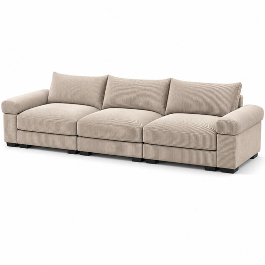 Sofá modular de 3 plazas de pana color Beige