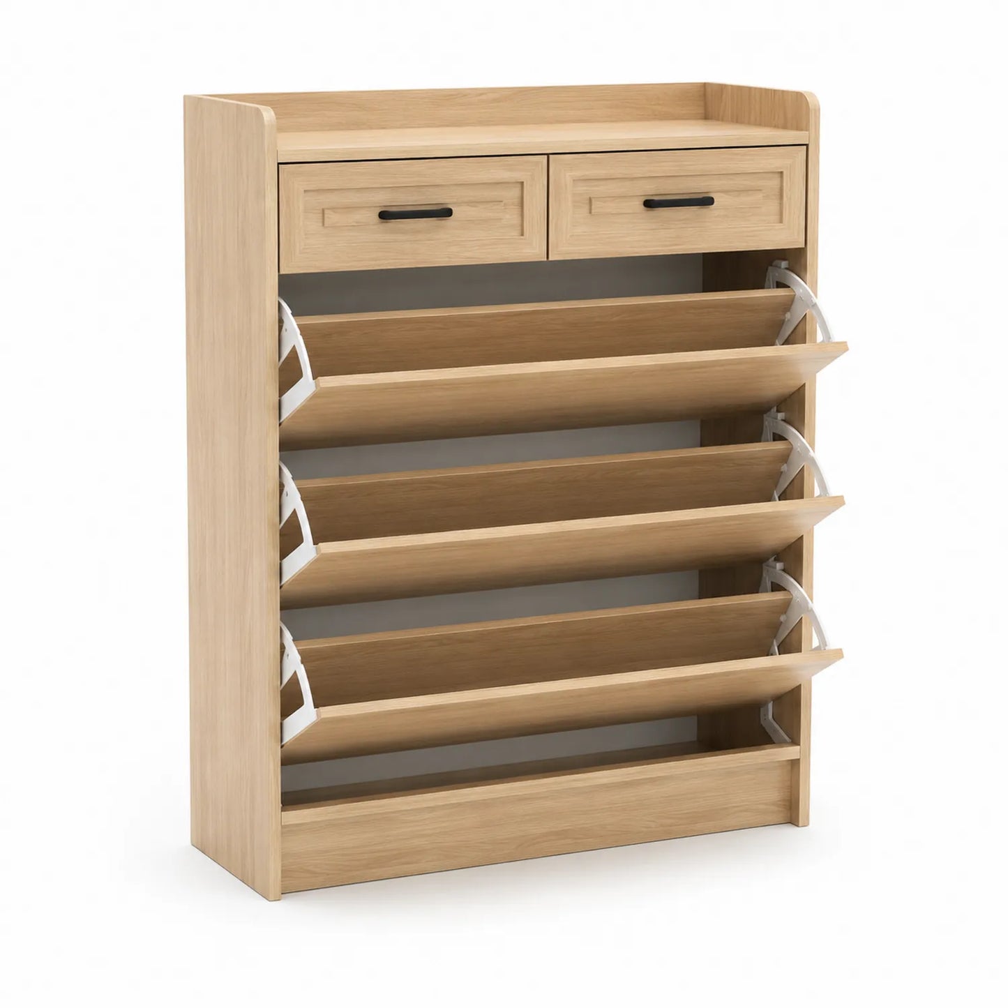 Zapatero de Madera de Roble con 5 Estantes y 2 Cajones 120x80x30cm