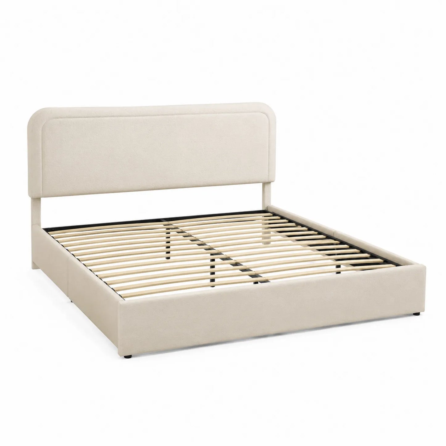 Cama de Plataforma de Madera y Poliéster Beige