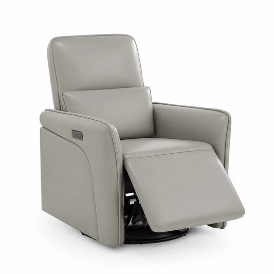 Sillón reclinable de cuero sintético gris cemento con reposapiés ajustable