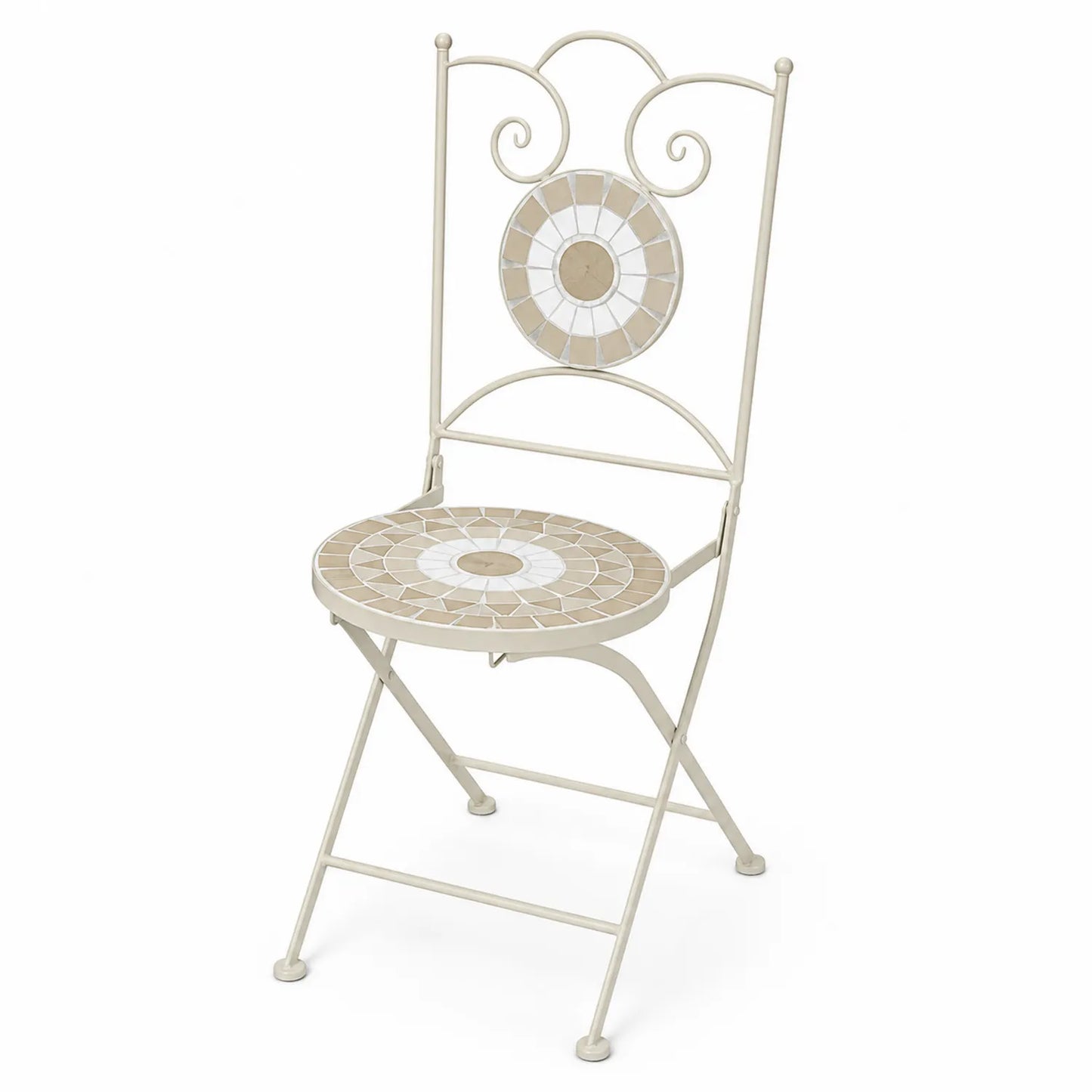 Silla plegable de hierro con mosaico cerámico beige