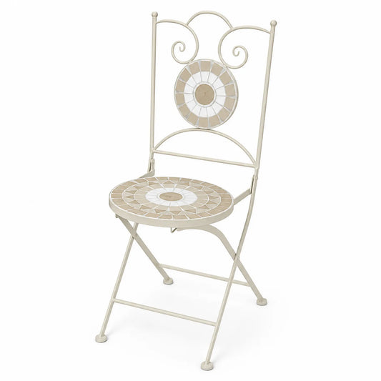 Silla plegable de hierro con mosaico cerámico beige