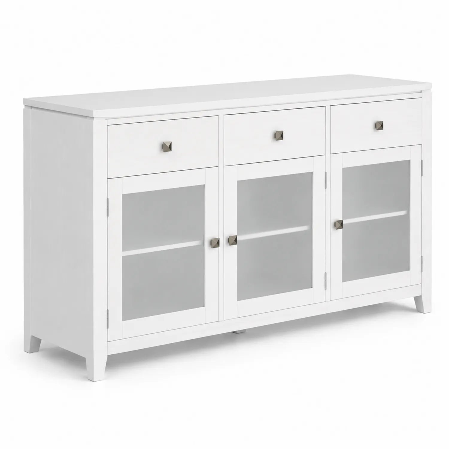 Aparador de Madera Blanca con Puertas de Vidrio Templado y Cajones