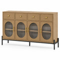 Aparador de Madera de Roble con Puertas de Vidrio y Patas de Metal 160cm