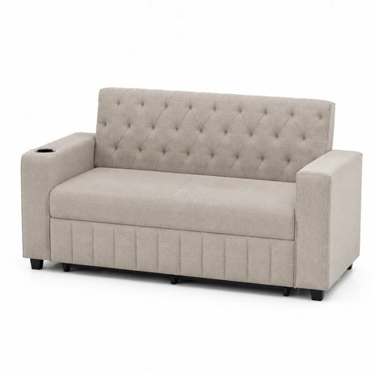 Sofá de Tela Beige con Porta Vasos