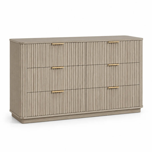Cómoda de Roble con 6 Cajones Beige 120x40x80cm