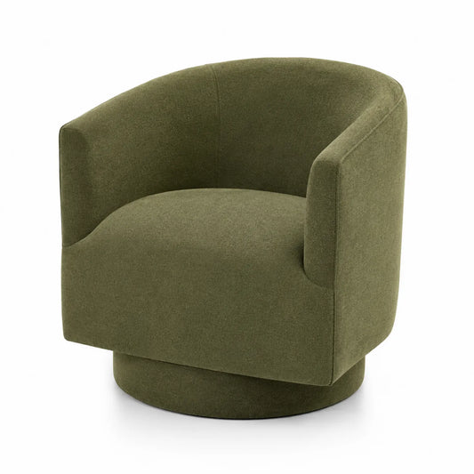 Silla giratoria de tela de poliéster verde oliva con respaldo curvo 75x70x70 cm